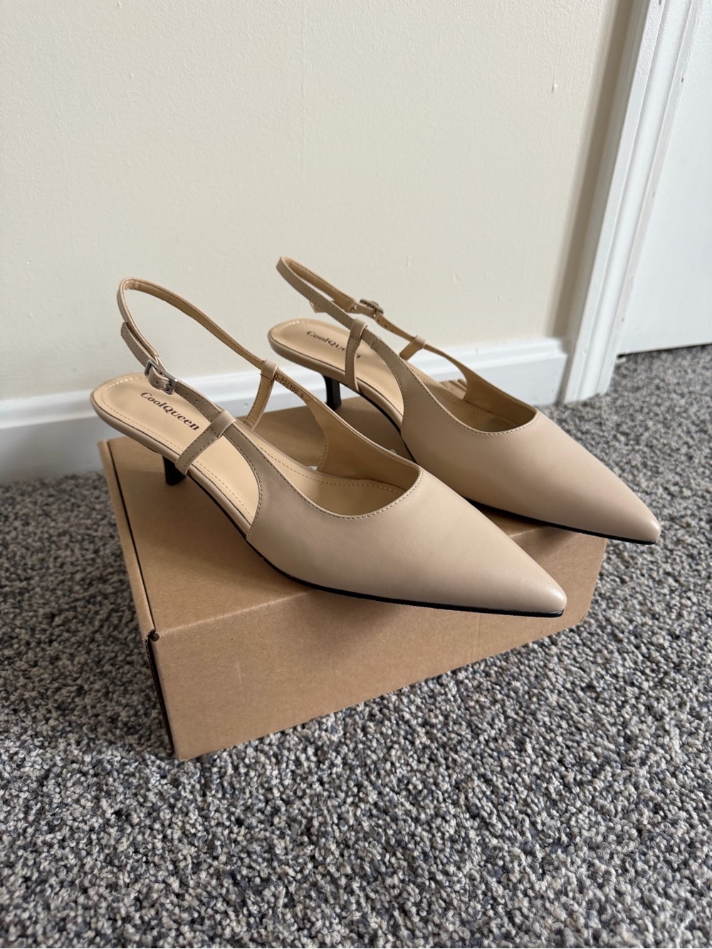 CoolQueen Low Kitten Heels for Women Closed Toe Slingback Pumps Dress Shoes